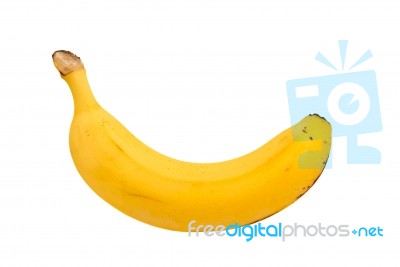 Single Banana Against White Background Stock Photo