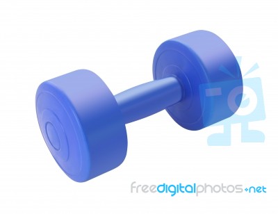 Single Blue Plastic Dumbell On White Background Stock Photo