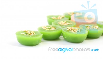 Single Front Of Green Multiple Scented Sesame Chinese Sweet On White Floor Stock Photo