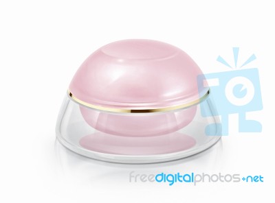 Single Pink Dome Cosmetic Jar On White Background Stock Photo