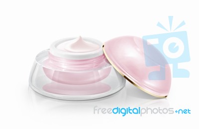 Single Pink Dome Cosmetic Jar On White Background Stock Photo