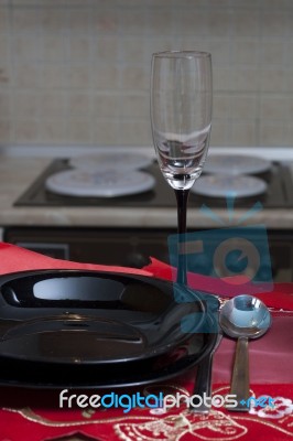 Single Setting At A Dinner Table Stock Photo