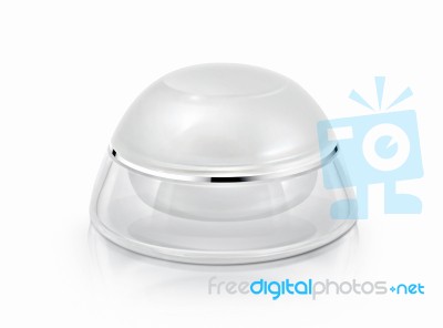 Single White Rounded Cosmetic Jar On White Background Stock Photo