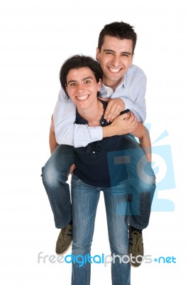 Sister Gives Piggyback Stock Photo