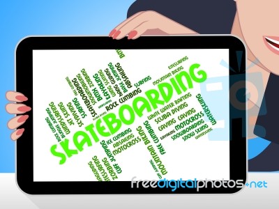 Skateboarding Words Shows Activity Skateboarders And Boarder Stock Image