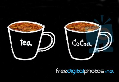 Sketch Chalk Of Tea And Cocoa On Blackboard Stock Photo