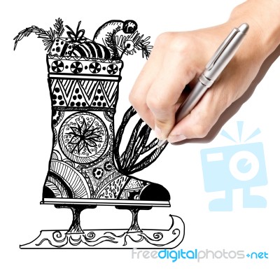 Sketch Christmas Skate Boot Stock Photo