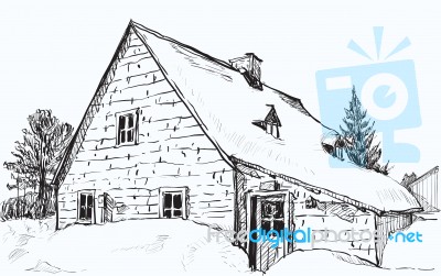 Sketch Cityscape Of Quebec, Canada Show Snow And Houses View, Free Hand Draw Illustration Stock Image