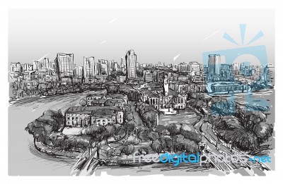 Sketch Cityscape Of Singapore Building Skyline, Free Hand Draw Illustration Stock Image