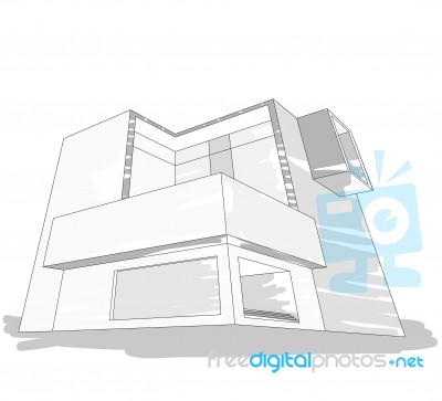 Sketch House Gray Color Style Stock Image