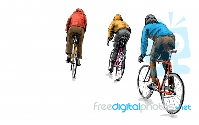 Sketch Of Cyclist Riding Fixed Gear Bicycle On Street Stock Image