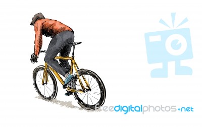 Sketch Of Cyclist Riding Fixed Gear Bicycle On Street Stock Image