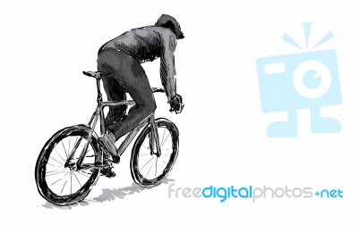 Sketch Of Cyclist Riding Fixed Gear Bicycle On Street Stock Image