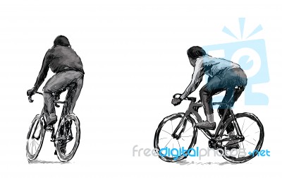 Sketch Of Cyclist Riding Fixed Gear Bicycle On Street Stock Image