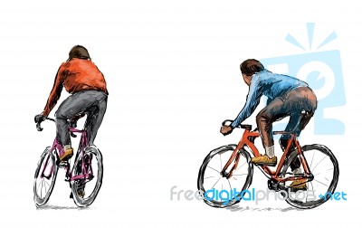 Sketch Of Cyclist Riding Fixed Gear Bicycle On Street Stock Image