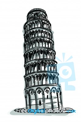 Sketch Of Leaning Tower Of Pisa Stock Image