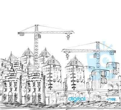 Sketching Of Modern Building And Construction Stock Photo