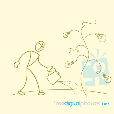 Sketchy Man Gardening In Bulb Tree Stock Image