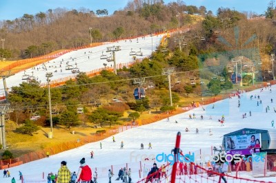 Skiing At Vivaldi Park Ski Resort Stock Photo