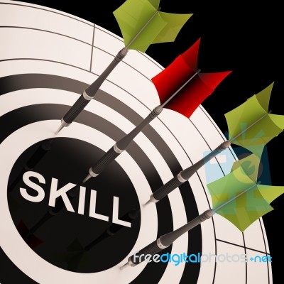 Skill On Dartboard Shows Gained Skills Stock Image