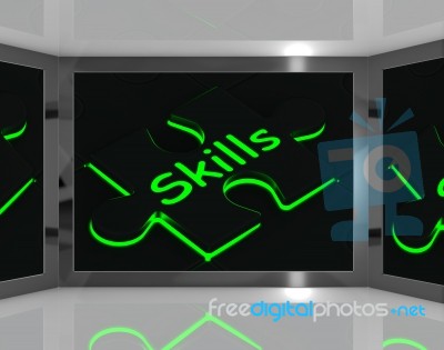 Skills On Screen Showing Aptitudes And Talents Stock Image