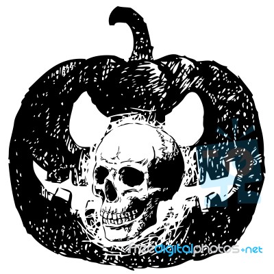 Skull And Carving Pumpkin Stock Image