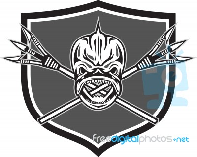 Skull Dolphin Fish Crossed Spears Crest Retro Stock Image