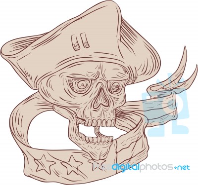 Skull Patriot Ribbon Flag Drawing Stock Image