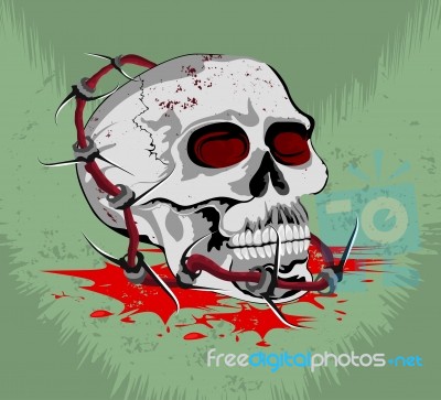 Skull With Steel Barbed Wire Stock Image