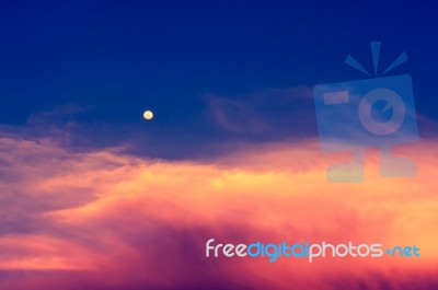 Sky In Twilight Time With Moon Stock Photo