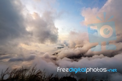 Sky Scape In Sunrise On Mountain Stock Photo