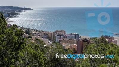 Skyline View Of Malaga And The Sea Stock Photo