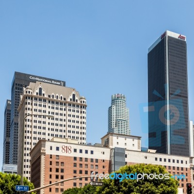 Skyscrapers In The Financial District Of Los Angeles Stock Photo