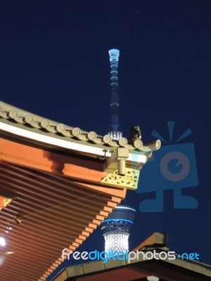 Skytree From Asakusa At Night Stock Photo