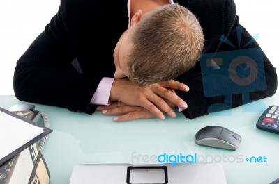 Sleeping Businessman At His Desk Stock Photo