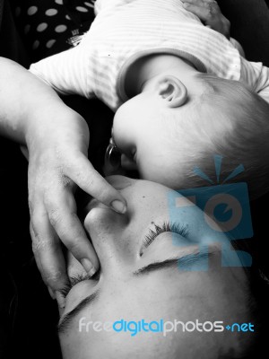 Sleeping Mother And Baby Stock Photo