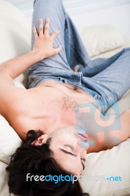 Sleeping Young Man Stock Photo