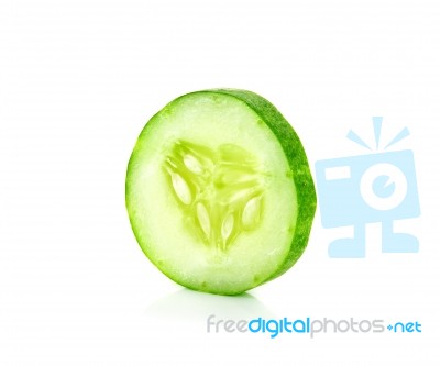 Slice Cucumber Isolated On The White Background Stock Photo