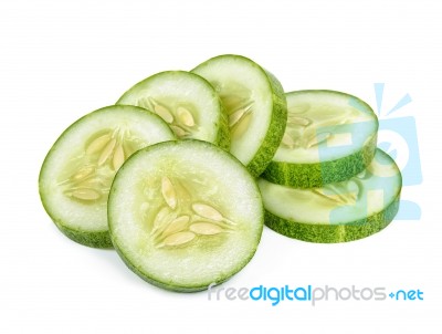 Slice Cucumber Isolated On The White Background Stock Photo