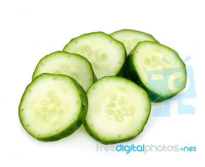 Slice Cucumber Isolated On The White Background Stock Photo