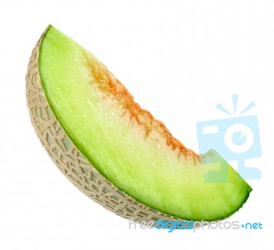 Slice Green Melon Isolated On White Background Stock Photo