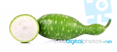 Slice Half Calabash, Bottle Gourd On White Background Stock Photo