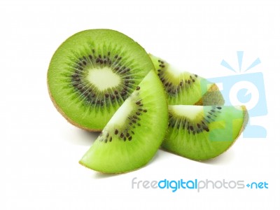 Slice Of Fresh Juicy Delicious And Healthy Kiwi Fruit, Isolated Stock Photo