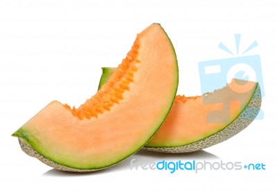 Slice Of Melon Isolated On White Background Stock Photo