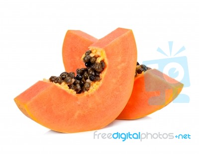 Slice Of Papaya Isolated On White Background Stock Photo