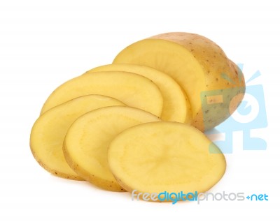 Slice Of Potato Isolated On The White Background Stock Photo