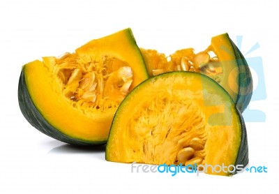 Slice Of Pumpkin Isolated On White Background Stock Photo