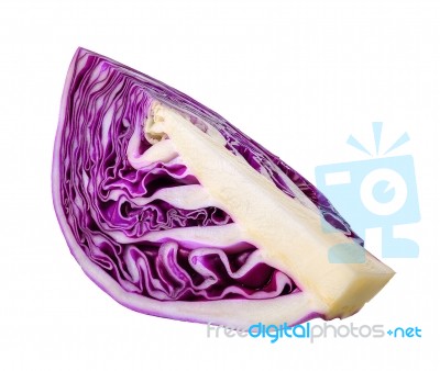 Slice Of Red Cabbage Isolated On White Stock Photo