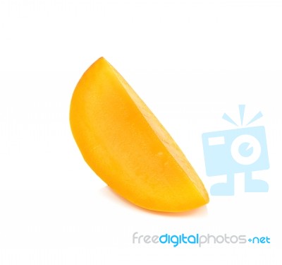 Slice Of Ripe Mango Isolated On The White Background Stock Photo