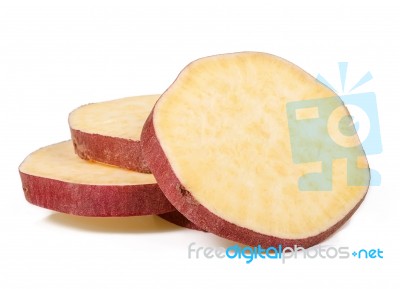 Slice Sweet Potato Isolated On White  Background Stock Photo